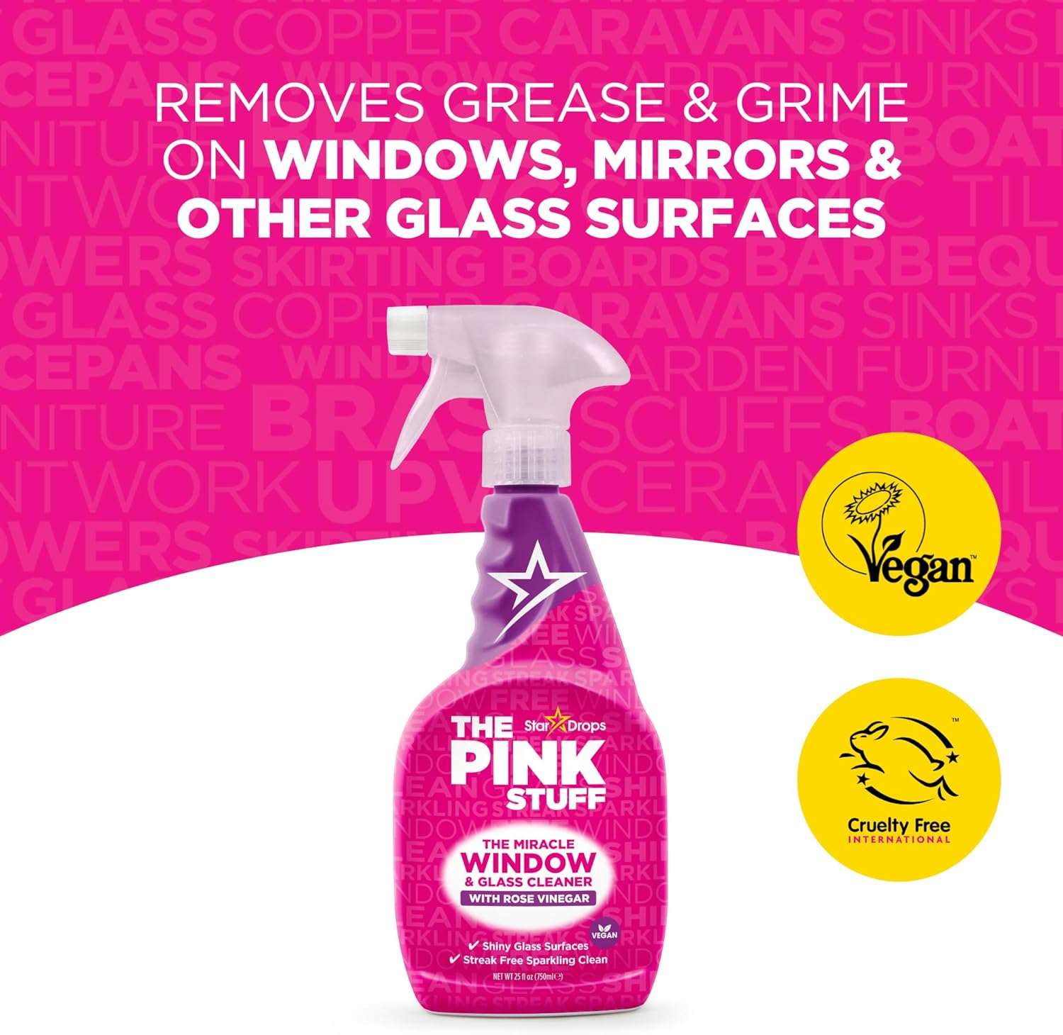 منظف زجاج ذا بينك ستاف بخلاصة خل الورد ثلاثي العبوة