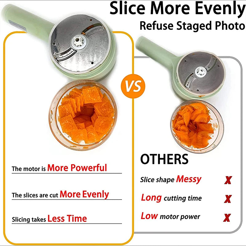 قاطع خضار كهربائي محمول متعدد الوظائف مع شفرات ستانلس ستيل