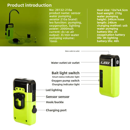 مضخة هواء للحوض محمولة قابلة للشحن ببطارية طويلة العمر ومصباح