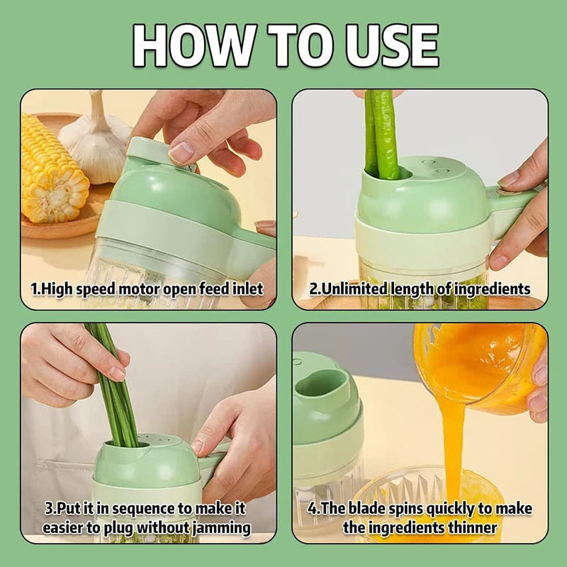 قاطع خضار كهربائي محمول متعدد الوظائف مع شفرات ستانلس ستيل